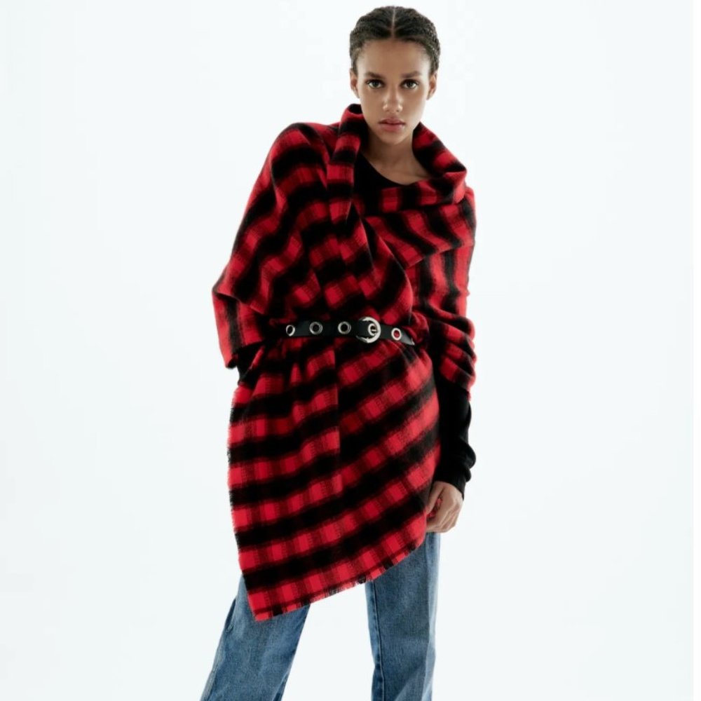 Zara Soft Plaid Frayed Edge Blanket Scarf